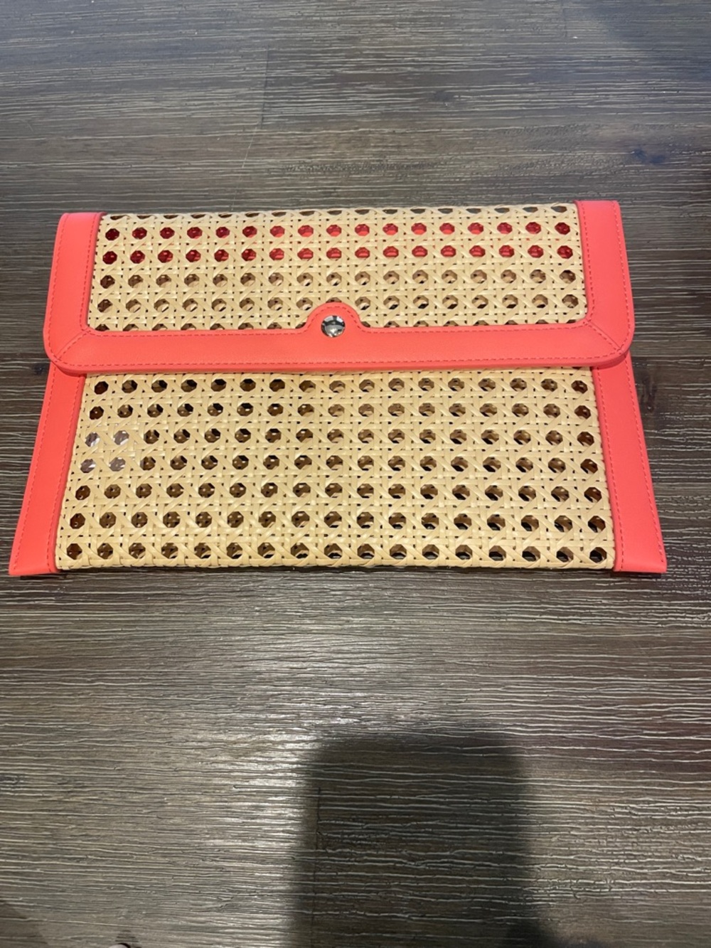 Mark & Graham Woven Rattan Envelope Clutch with Coral Trim
